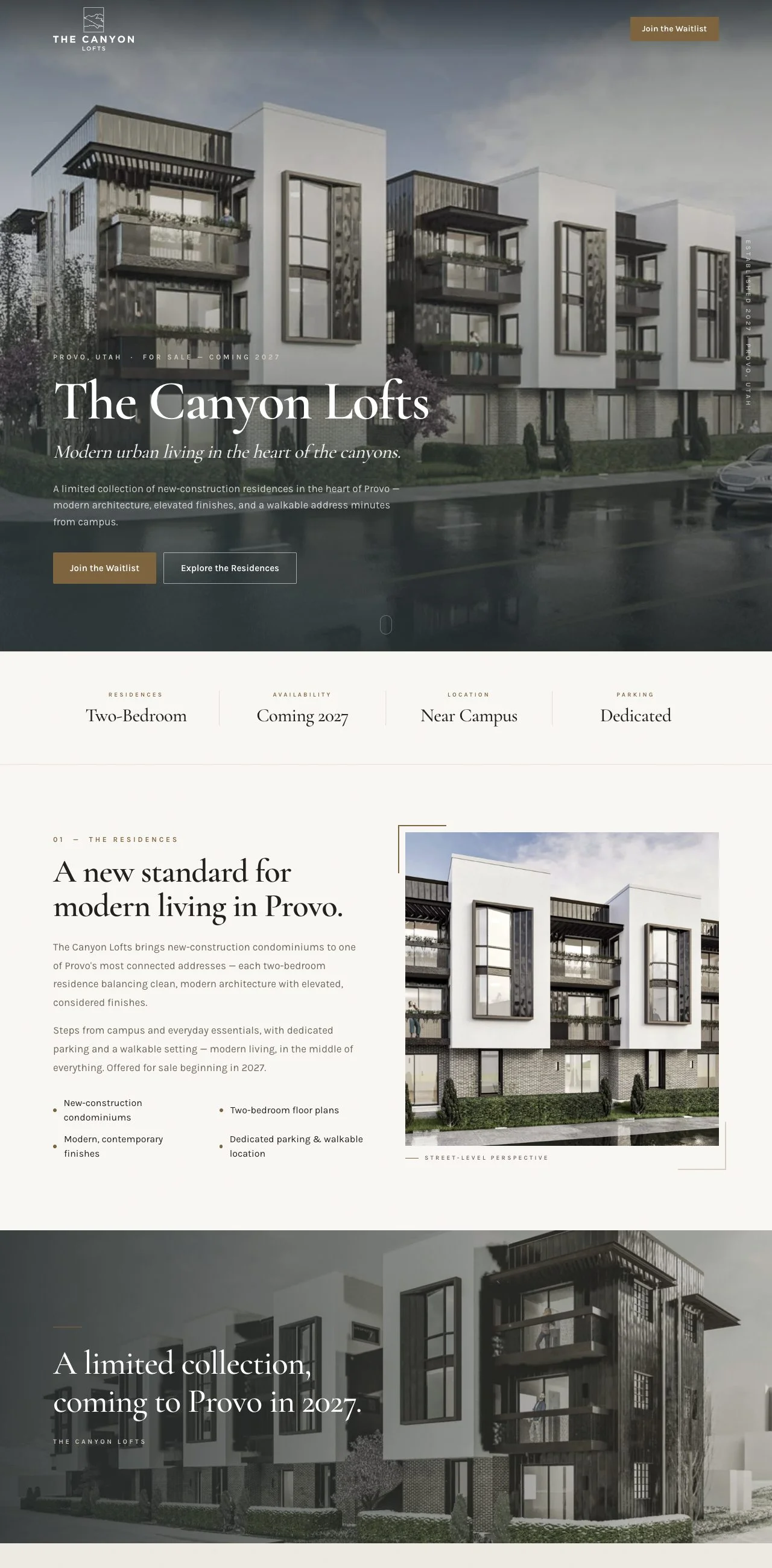 The Canyon Lofts website, designed and built by Thornwood Digital