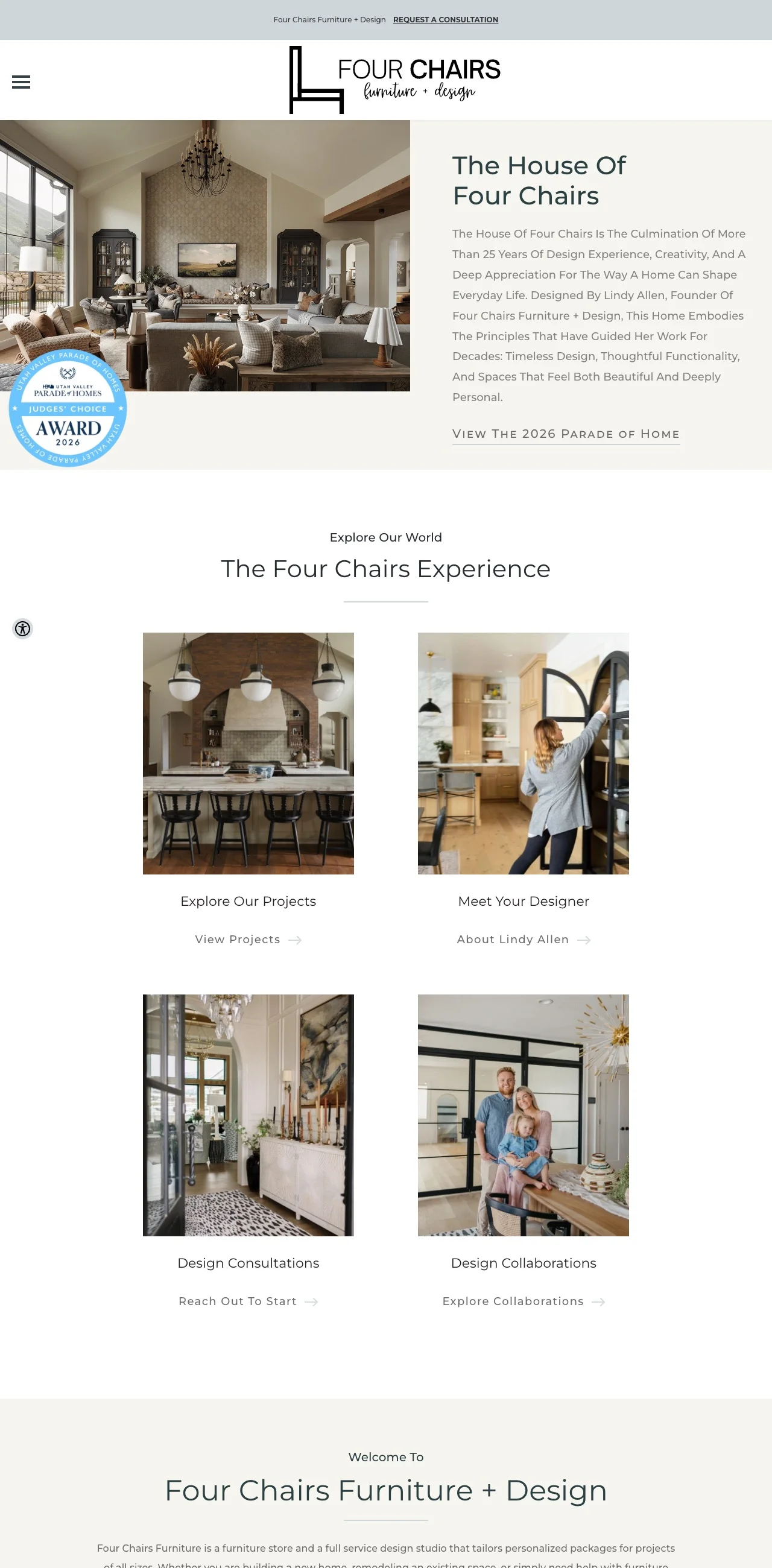 Four Chairs Furniture and Design website, designed and built by Thornwood Digital